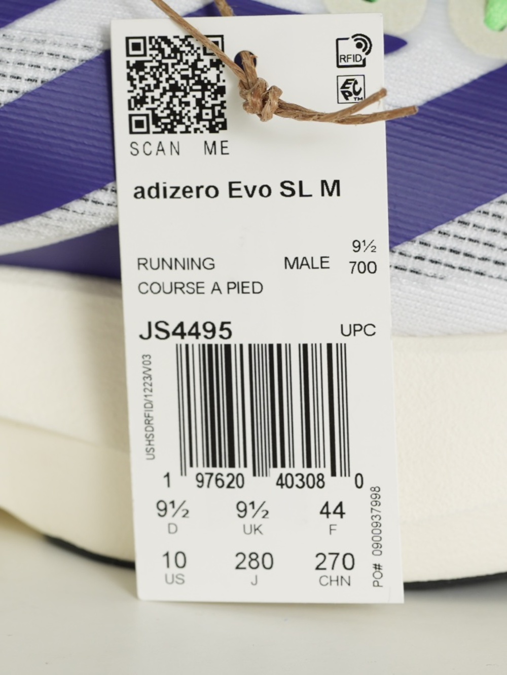Adidas Adizero Evo SL 'White Collegiate Purple Lime Burst' / JS4495 - Picture 5 of 6